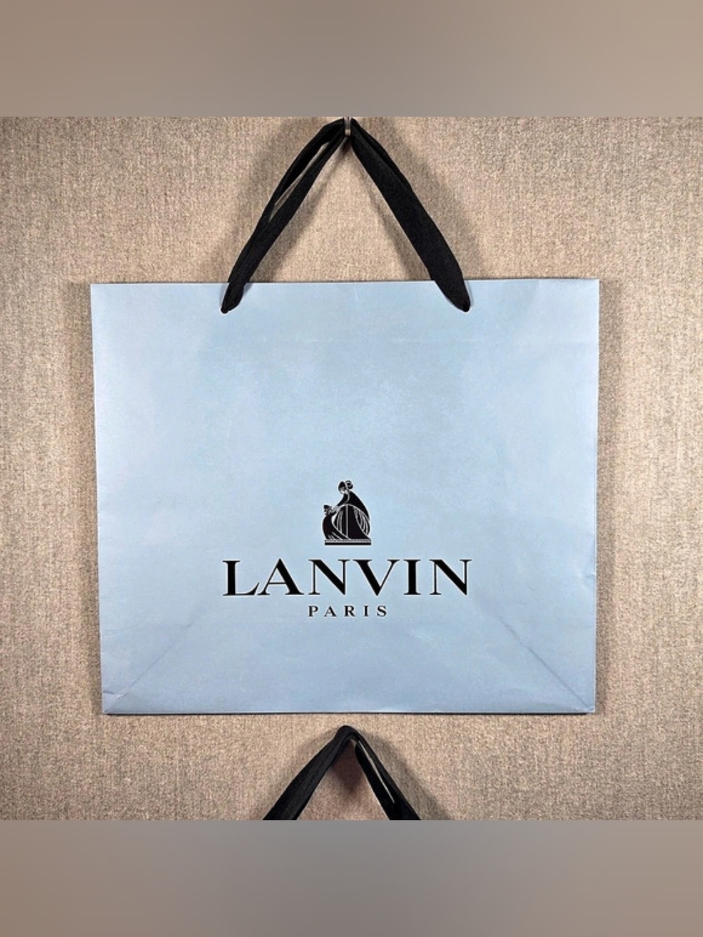 Lanvin Paris Signature Blue Paper Black Ribbon Shopping Bags Set of 2